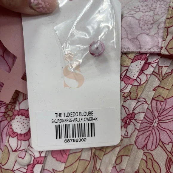 Selkie RARE Tuxedo Blouse Wallflower Pink Ruffle Floral Shirt Plus Size 4X NEW - Picture 8 of 9